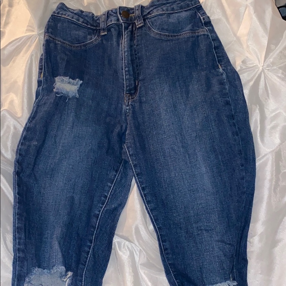 High waist fashion nova blue ripped jeans